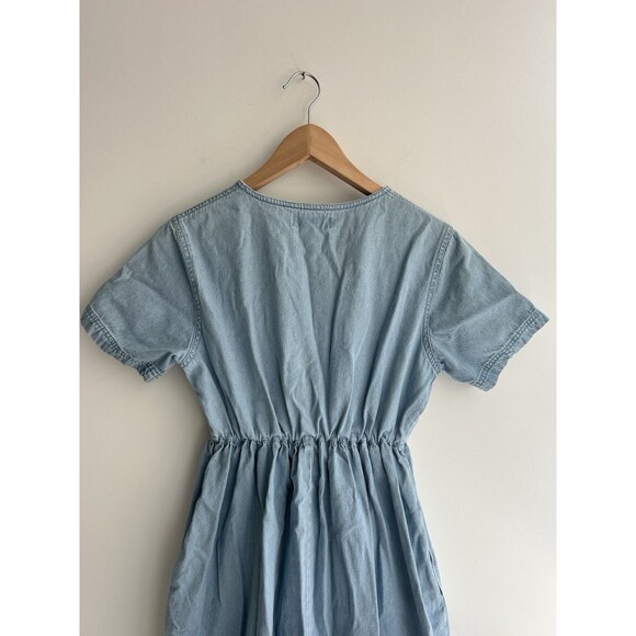 Vintage Fads Short Sleeve Button Down Denim Midi Dress Cottage Core Size PM - Picture 7 of 10